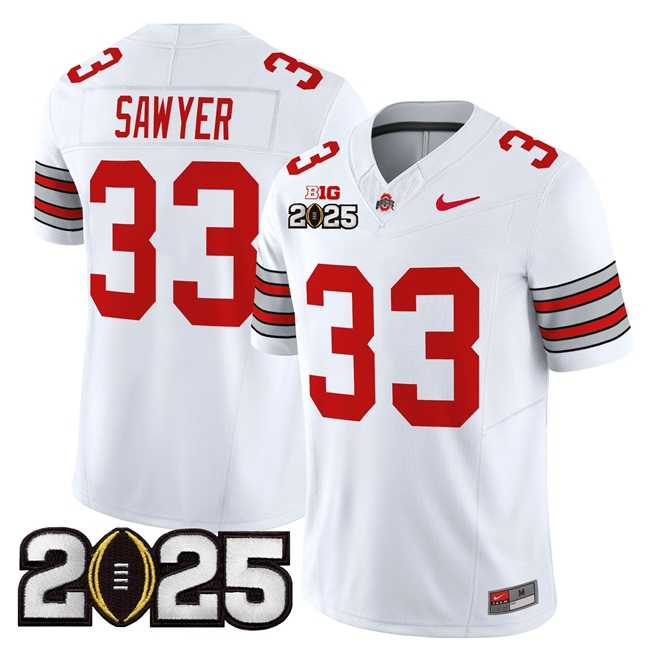 Mens Ohio State Buckeyes #33 Jack Sawyer White 2025 CFP Final Patch F.U.S.E. Vapor Limited Stitched Jersey Dzhi->ohio state buckeyes->NCAA Jersey